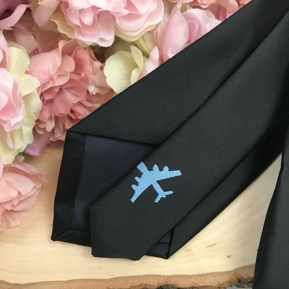 Black Tie with Blue Jumbo Jet 4 Engine Airplane - Picture 7 of 8